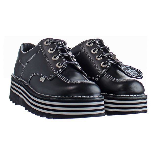 Kickers Kick Lo Ragged Lace-Up Negro Liso Cuero Zapatos de Mujer 1 15591