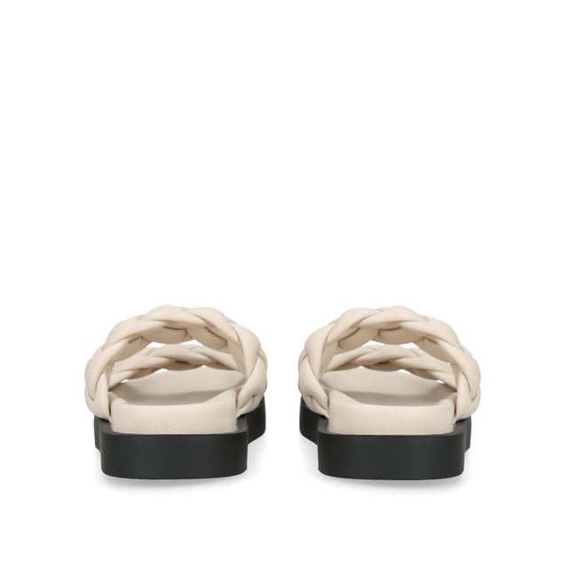 Slip into the KG Kurt Geiger Rath sandal this season. This bone sandal features two braided effect straps securing the foot above the curved footbed. The stepped sole is in a black flatform style.