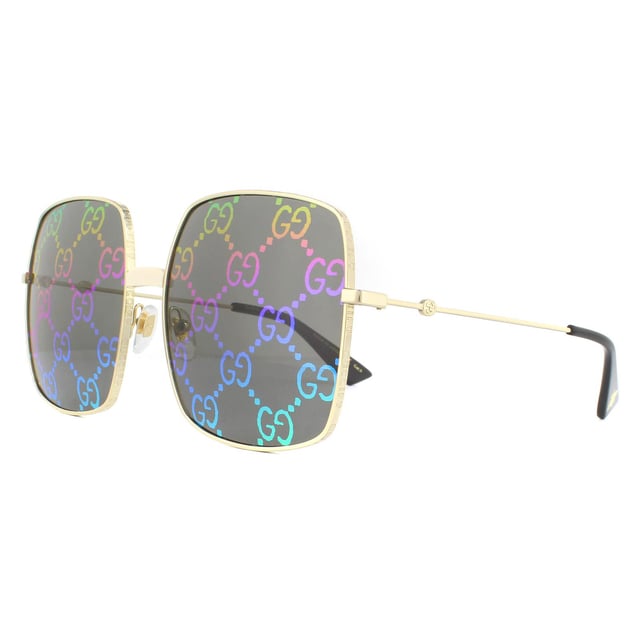 Gucci Sunglasses GG0414S 003 Gold Grey with Multicolour Gradient Mirror