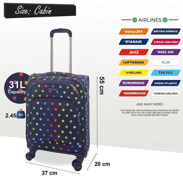 55cm Ryanair EasyJet Cabin 8-Wheel Spinner Trolley - Hard Shell Suitcase By Outdoor Gear