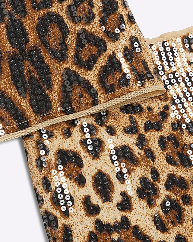 Sequin fabric, Leopard print, Crew neckline, Sleeveless, Wide leg, Flares, Elasticated waist