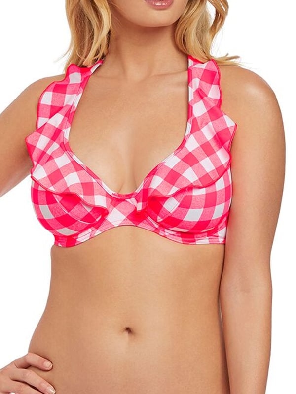 Totally Check High Apex Plunge Bikini Top