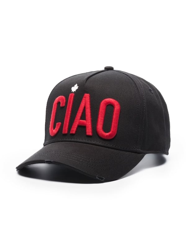 Crafted from cotton in a black colourway, Dsquared2's cap is decorated with a red Ciao slogan to the front and the brand's logo embroidered to the rear.



black/red/white
cotton
maple leaf motif
embroidered logo to the rear
curved peak
adjustable fit