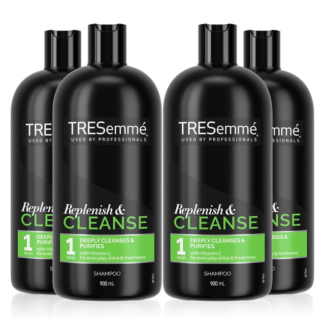Tresemme Deep Cleansing Shampoo, infused with multivitamins, gently cleanses away build-up and impurities that can weigh the hair down and diminish its natural shine. Gentle enough for daily use, so you can reveal fresh, clean, purified hair every day. 
Tresemme Deep Cleansing Shampoo is a classic shampoo that refreshes hair for added body and shines and contains a clarifying formula for removing build-up and impurities. Clarifying shampoo gently removes build-up and heavy residue that diminishes hair's shine for that just-left-the-salon feel.

Features:

Tresemme Cleanse and Replenish Deep Cleansing Shampoo gently remove build-up that diminishes hair shine.
Washes hair of the residue from waxes, pomades, creams, sprays, and more.
Formula enriched with vitamin C.
Gentle enough for daily use.
Coat hair with a liberal amount of clarifying shampoo and gently massage the scalp and roots with your fingertips to work into a lather.
Lightly squeeze the shampoo from roots to ends and rinse thoroughly, finish with Tresemme Cleanse and Replenish Remoisturize Conditioner.

How to USE: 

Apply to wet hair from roots to ends.
Work into a lather and gently massage the scalp.
Rinse thoroughly.
Follow with TRESemmé Remoisturize Conditioner.
Style with your favourite TRESemmé products.
In case of contact with eyes, rinse thoroughly with water

Ingredients: Aqua, Sodium Laureth Sulfate, Cocamidopropyl Betaine, Sodium Chloride, Parfum, Sodium Benzoate, Citric Acid, Polyquaternium-10, Disodium EDTA, PPG-9, Sodium Hydroxide, Panthenol, Ascorbic Acid, Tocopheryl Acetate, Citrus Tangerina Peel Oil, Niacinamide, Biotin, Hexyl Cinnamal, Limonene, Linalool, CI 61570.

Package Includes: 4x Tresemme Multi-Vitamin Deep Cleansing Shampoo, 900ml