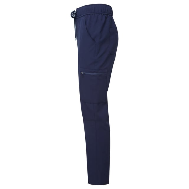 42% Polyester, 33% Recycled Polyester, 19% Viscose, 6% Elastane. Design: Contrast Detail. 210gsm. Fastening: Button, Zip Fly. Fabric Technology: Breathable, Crease Resistant, Durable, Flexible, Four Way Stretch, Moisture Wicking. Easy-Care. Pockets: 2 Side Pockets, 2 Thigh Pockets, Zip, Patch, 2 Patch Pockets. Waistline: Drawcord, Elasticated. Sustainability: Amfori, BSCI, Made from Recycled Materials, RCS Certified. Hem: Side Vents.
