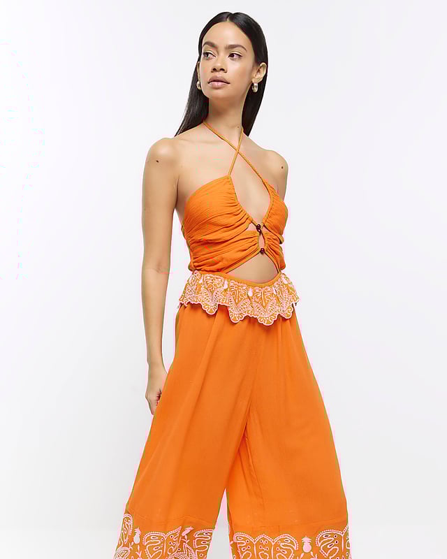 Cotton fabric, Cut out design, Halter neck, Sleeveless, Midi length, Our model wears a UK 8 and is 175cm/5'9'' tall