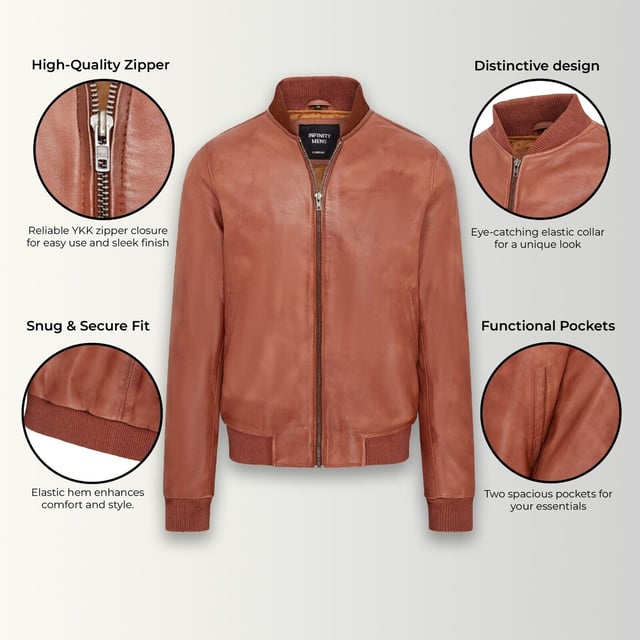 Wir pr�sentieren die Varsity Lederbomberjacke f�r Herren, eine verfeinerte Version der klassischen MA-1 Fliegerjacke. Diese Jacke aus 100 % weichem Lammnappa bietet au�ergew�hnliche Haltbarkeit und einen geschmeidigen Fall. Die sichtbare Rei�verschlussfront verf�gt �ber einen breiten Steppstich-Rei�verschlusssteg, erg�nzt durch Rippstrickkragen, -b�ndchen und -saum f�r zus�tzliche W�rme und eine schlanke Silhouette. Mit vier Taschen � zwei an der Taille und zwei innen, darunter eine sichere Rei�verschlusstasche � kombiniert diese komplett gef�tterte Jacke nahtlos Stil und Funktionalit�t. � Aus 100 % weichem Lammnappa f�r Haltbarkeit und Komfort � Sichtbarer Rei�verschluss vorne mit Steppstich-Rei�verschlusssteg � Rippstrickkragen, -b�ndchen und -saum zur Isolierung � Vier Taschen: zwei an der Taille und zwei innen, eine mit Rei�verschluss � Komplett gef�tterte Innenseite f�r zus�tzliche W�rme und Komfort