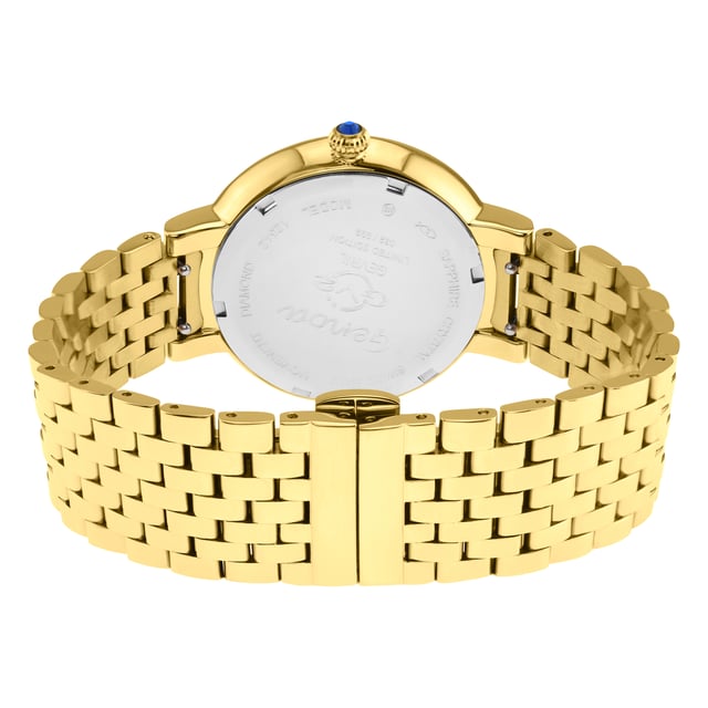 GV2 12542B Women's Genoa Watch

GV2 Women's Swiss Watch from the Genoa Collection
37mm 316L Stainless Steel IPYG Case, Diamond Cut bezel
White MOP Dial, Moon Phase - Date at 6.00
Push Pull crown with Blue Cabochon Stone
IP Yellow Gold Bracelet With Deployment Buckle
Anti-reflective Sapphire Crystal
Water Resistant to 50 Meters/5ATM
Swiss Quartz Movement Ronda Moon Phase 708