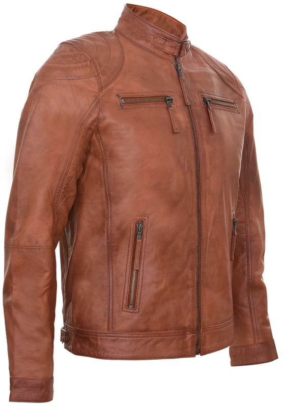 Sumptuously soft lambskin is paired with classic biker style for a stylish day wear piece. This sleek garment personifies the rugged appeal of the motorbike jacket with a YKK zip front that runs up to a stand collar and zipped cuffs to help accommodate the use of gloves. Along the side panels you will find detailed paneling to help add further character and style to the garment. For added practicality the jacket features 4 external pockets. This biker jacket exudes style and is more than an essential fashion accessory for every male.