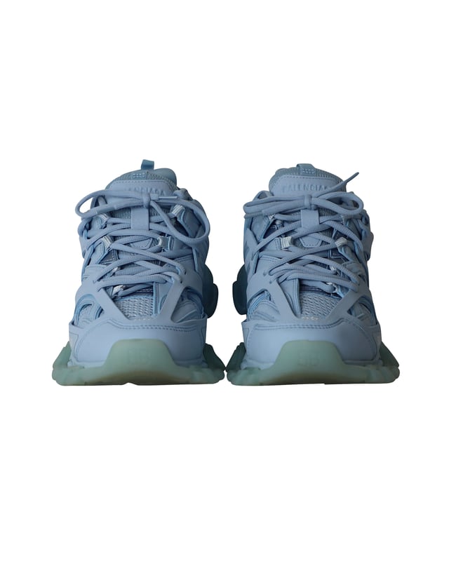Balenciaga Clear Sole Track Sneakers in Light Blue Polyurethane