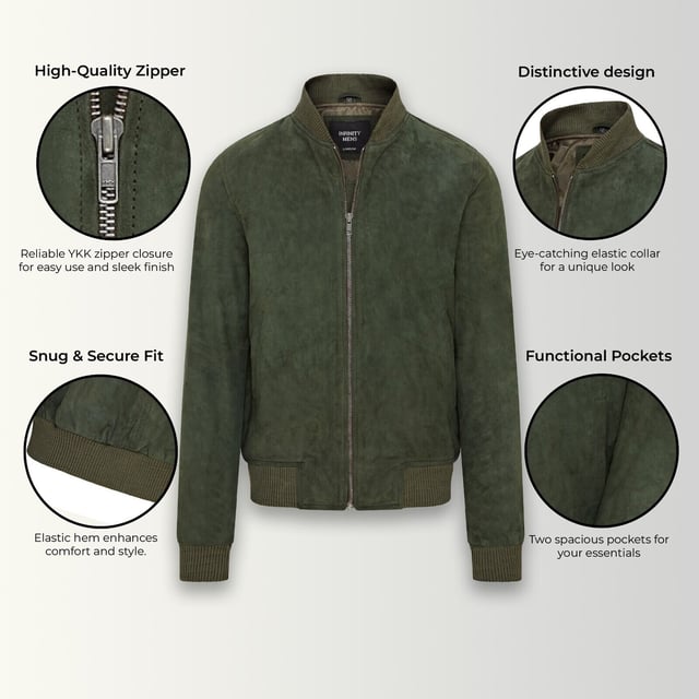 Wir pr�sentieren die Varsity-Bomberjacke aus Wildleder f�r Herren, eine verfeinerte Version der klassischen MA-1-Fliegerjacke. Diese Jacke besteht aus 100 % weichem Ziegenwildleder und bietet au�ergew�hnliche Haltbarkeit und einen geschmeidigen Fall. Die sichtbare Rei�verschlussfront verf�gt �ber einen breiten Steppstich-Rei�verschlusssteg, erg�nzt durch Rippenstrickkragen, -b�ndchen und -saum f�r zus�tzliche W�rme und eine schlanke Silhouette. Mit vier Taschen � zwei an der Taille und zwei innen, darunter eine sichere Rei�verschlusstasche � kombiniert diese komplett gef�tterte Jacke nahtlos Stil und Funktionalit�t. � Aus 100 % weichem Ziegenwildleder f�r Haltbarkeit und Komfort � Sichtbarer Rei�verschluss vorne mit Steppstich-Rei�verschlusssteg � Rippenstrickkragen, -b�ndchen und -saum zur Isolierung � Vier Taschen: zwei an der Taille und zwei innen, eine mit Rei�verschluss � Komplett gef�tterte Innenseite f�r zus�tzliche W�rme und Komfort