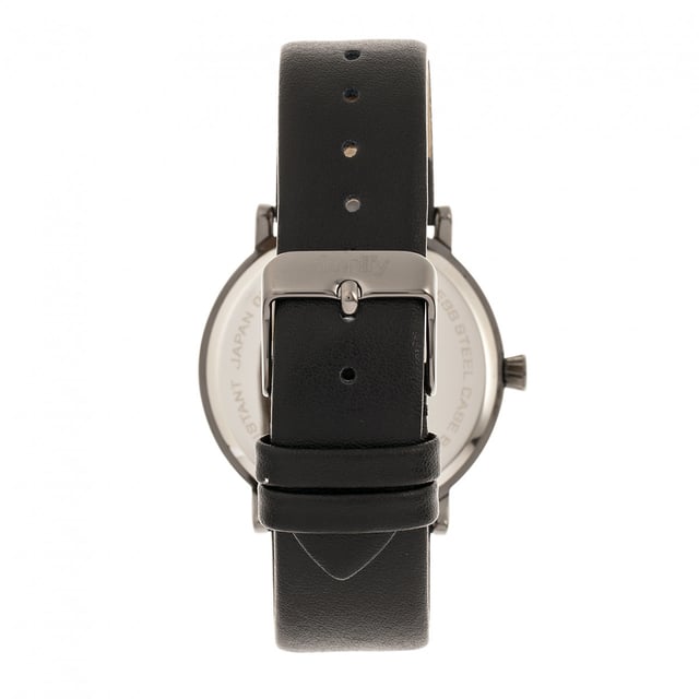 Polished Alloy Case; Quality Japanese Quartz Movement; Non-Glare Scratch-Resistant Mineral Crystal; Logo-Engraved Stainless Steel Caseback; Genuine Leather Strap; Logo-Engraved Stainless Steel Clasp; 39mm Case Diameter; 3ATM Water Resistance;