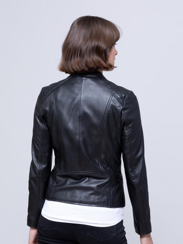 We take a traditional black leather biker jacket and add a quilted twist. The Penny quilted biker jacket offers a whole new dimension to the world of biker-style jackets. Expect classic styling features, including the asymmetric zip and tab collar fastening, but the monotone hardware and luxuriously soft leather take the Penny to another level. Whatever style you want to carry, the Penny will work with you. From t-shirt and jeans to an evening dress, all perfectly complemented by the long tapered panels providing a flattering fit.