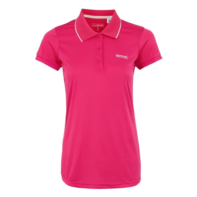 100% Polyester. Fabric: Jersey, Soft Touch. Design: Logo, Marl. Fastening: Button. Neckline: Collared, Ribbed. Cuff: Ribbed. Sleeve-Type: Short-Sleeved. Moisture Wicking, Quick Dry, Soft Touch. Length: Regular. Fit: Regular. 133gsm. 8 UK: 32 in. 10 UK: 34 in. 12 UK: 36 in. 14 UK: 38 in. 20 UK: 45 in. 22 UK: 48 in. 24 UK: 50 in. 26 UK: 52 in. 18 UK: 43 in. 16 UK: 40 in.