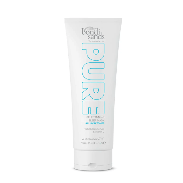 Pure Self Tanning Sleep Mask by Bondi Sands combines our iconic golden glow with skin-loving Hyaluronic Acid for hydration, Vitamin C for brightening and Vitamin E for repair. Wake up to hydrated, glowing skin with our rich and nourishing formula that is colourless, fragrance free and gentle enough for sensitive skin. Dermatologically tested.