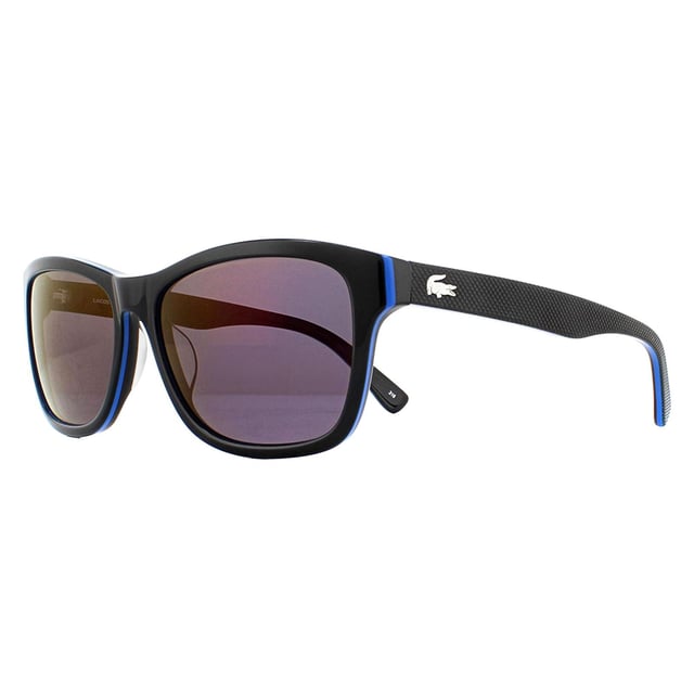 Lacoste zonnebrillen L683S 006 Zwartblauw Paarse zijn een klassieke rechthoekige bijna wayfarer -stijl vorm met de camo -kleuren van lacoste en natuurlijk het krokodillenlogo op de tempel.