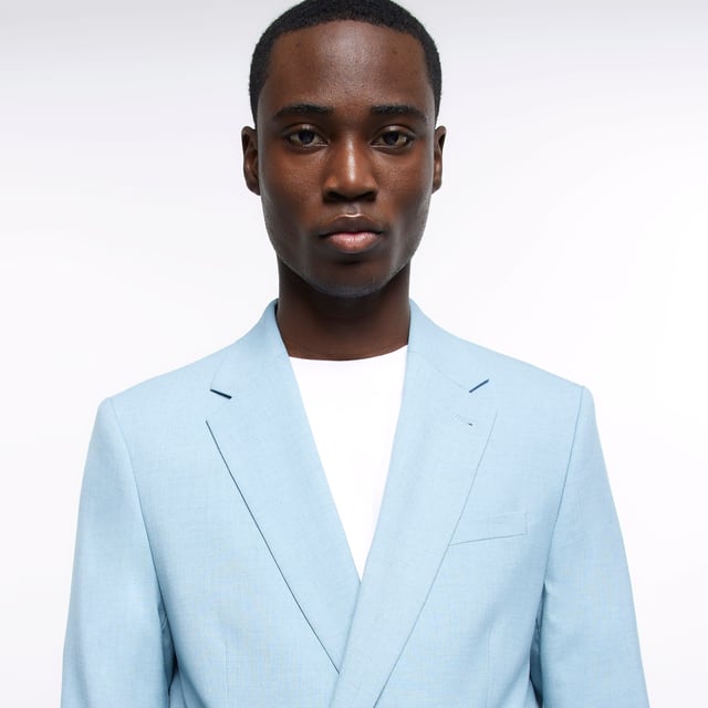 River Island Mens Blazer Blue Slim Fit Double Breasted