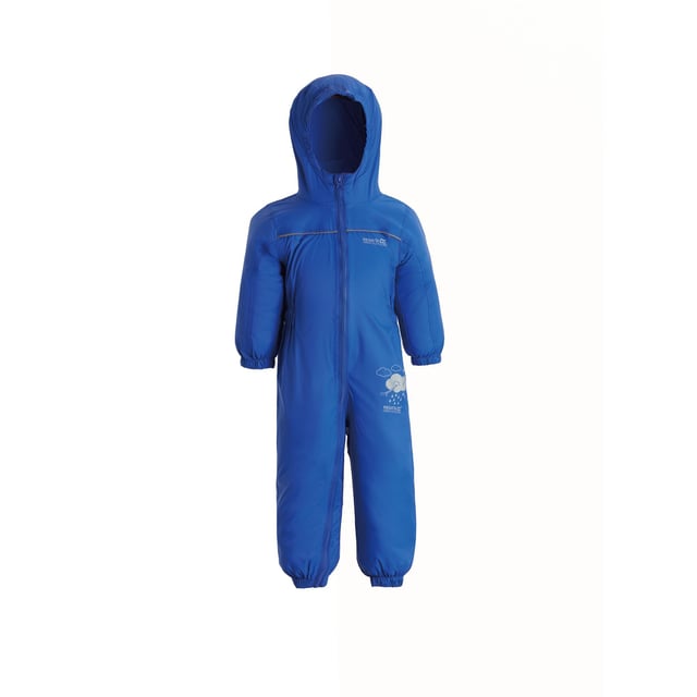 Waterdicht en ademend Isolite 5000 lichtgewicht polyamide stof Getapete naden Intergrale capuchon Reflecterende afwerking 100% Polyamide Formaat Regatta Little Adventurers (lengte ongeveer): 6-12 maanden (74-80cm), 12-18 maanden (80-86cm), 18-24 maanden (86-92cm), 24-36 maanden (92-98cm), 36 -48 maanden (98-104cm), 48-60 maanden (104-110cm), 60-72 maanden (110-116cm).