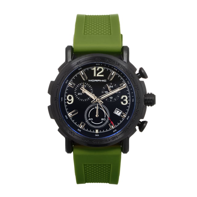 316L Surgical-Quality Stainless Steel Case; Japanese JS05 Quartz Movement; Full-Function Chronograph; Non-Glare Scratch-Resistant Mineral Crystal; Logo-Engraved Stainless Steel Caseback; Unidirectional Tachymeter Bezel; Silicone Strap; Logo-Engraved Stainless Steel Clasp; Luminous Hands; Luminous Markers; Date Display; 24-Hour Sub-Dial; 46mm Diameter; 10 ATM Water Resistance;