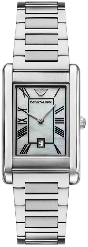 This Emporio Armani Gino Analogue Watch for Women is the perfect timepiece to wear or to gift. It's Silver  Rectangular case combined with the comfortable Silver Stainless steel watch band will ensure you enjoy this stunning timepiece without any compromise. Operated by a high quality Quartz movement and water resistant to 5 bars, your watch will keep ticking.