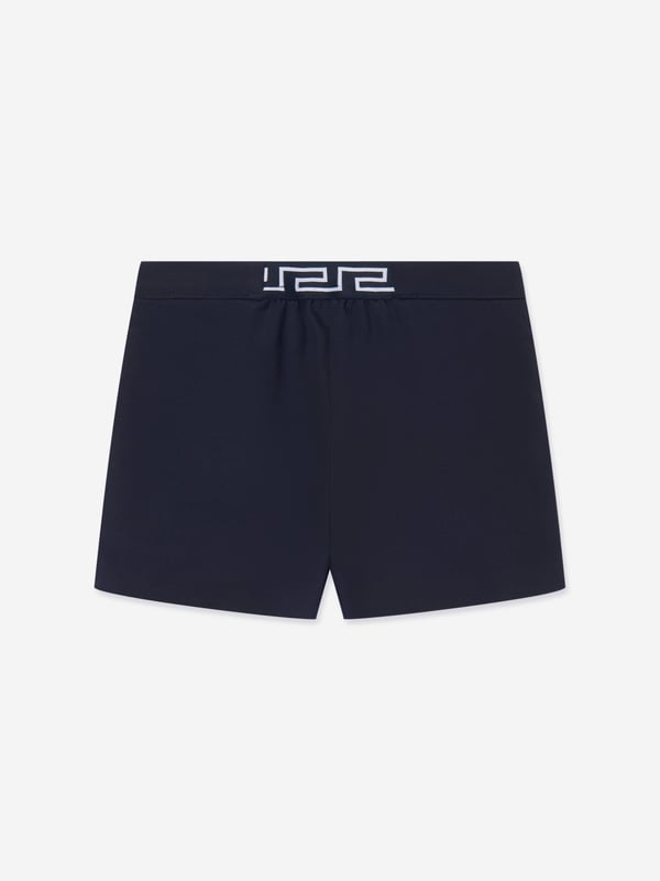 Versace envision bold, innovative abstracts in their beautifully crafted aesthetics. These baby girls navy shorts capture the Italian label's passion for daring and unparalleled technology. Crafted in a stunning gabardine design with Medusa buttons at the front and a comfortable elastic Greca insert at the back. They are complete with gold Medusa hardware and elegant front side pockets. Concealed Side Zip Closure Outer Composition: 100% Cotton Lining: 100% Cotton Trim: 82% Polyester, 9% Elastane, 9% Nylon
