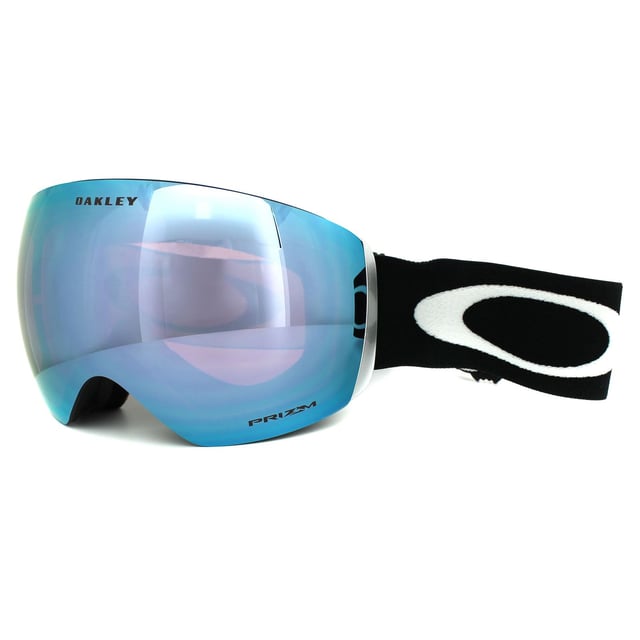 Oakley Ski Goggles Flight Deck OO7050-20 Matt Black Prizm Sapphire Iridium are the latest innovation in ski goggles from Oakley with a large rimless lens design which gives an unbelievably good view in all directions. They feature a ridgelock lens sub-frame attachment to allow lenses to be changed quickly and easily and small frame notches under the strap anchors allow space for normal glasses. Support is given for better airflow and the sleek frame and outrigger design is comfortable and helmet compatible.