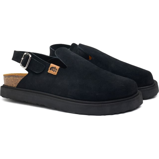 Step Into Comfort And Sustainability With The Frank Mules From Good News. Handcrafted For The Eco-conscious Man, These Black Suede Sandals Blend Style With Responsibility. The Upper, Made From High-quality Deadstock Suede, Ensures A Fashionable And Ethical Choice. Featuring A 100% Cork Footbed And A Recycled Corn Outsole For Durable Traction. The Adaptable Strap And Robust Buckle Guarantee A Perfect Fit.
