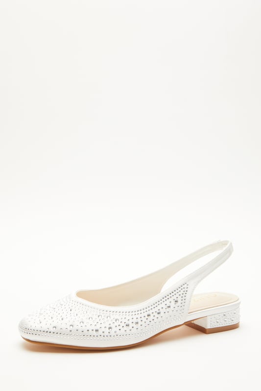 Bridal White Satin Diamante Slingback Pumps