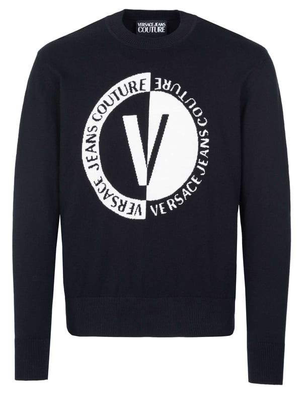 95% Bomull, 5% Kashmir; Versace Jeans Couture pullover; Modell: 74GAFM02CM06H Z85; Tillverkad av hög kvalitet; Mjuk bomullsblandning med kashmirinnehåll; Rund halsringning; Lång ärm; Versace Jeans Couture logotypdetaljer
