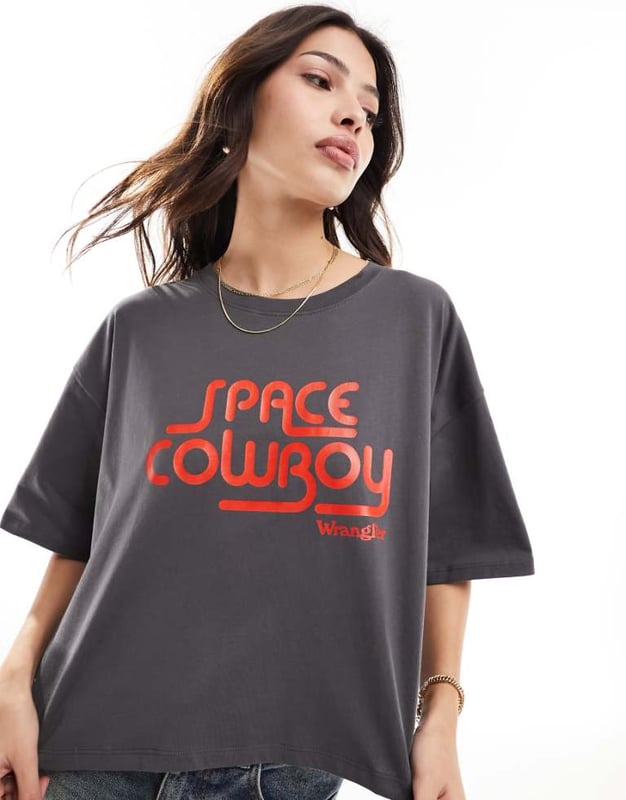 Wrangler boxy cropped space cowboy t-shirt in grey