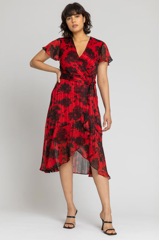 Floral Print Wrap Midi Dress — free download