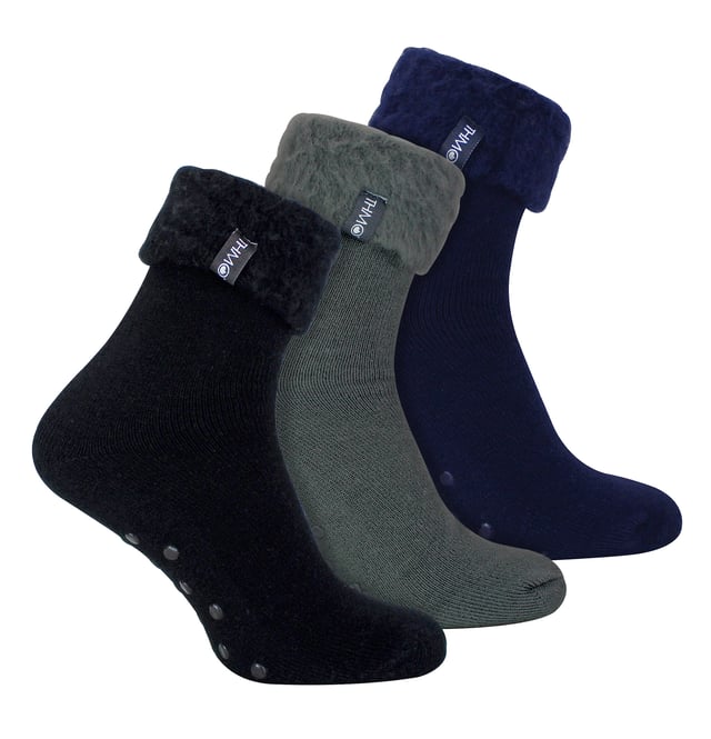 3 Pack Mens Bed Socks with Grips THMO Cosy Thermal Slipper