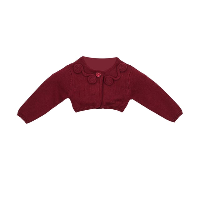 Tricot knit jacket.
 Closed round neck.
 Button closure on the front.
 Embroidered relief details.
 Brand name embroidered on the lower front side.
 Composition: 75% Cotton, 20% Polyamide, 5% Wool
 Care:
Wash maximum at 30ºC.
 -Do not iron.
 - It is not allowed to use a dryer.
 - Do not use bleach.
 - Does not support dry cleaning.