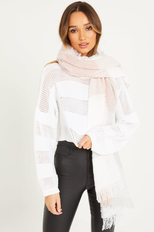 Axel Checked Gathered Scarf - pink