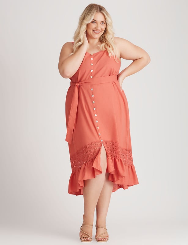 BeMe Plus Size Womens Midi Dress Pink Summer Casual Linen Beach Fashion Coral Sleeveless Strappy Women s Clothing