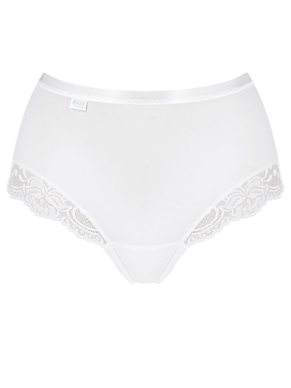 Sloggi Romance Maxi Briefs. Comfortable yet stylish, thanks to lace inserts at the legs and a hint of sheen to the fabric. This product is recommended as hand wash only.