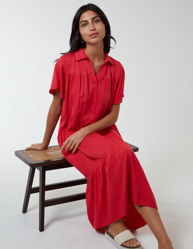 sachin and babi light blue dress Linen-blend V-neck Drop Waist Midi Dress