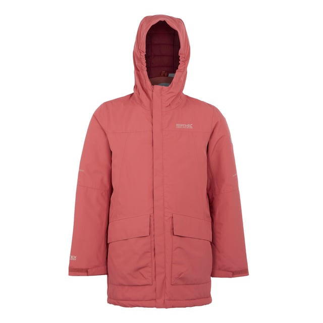 Regatta Childrens/Kids Farbank Ski Jacket (Mineral Red/Rumba Red) Lining: Baffled. Fabric: Down-Touch, Warmloft. Filling: Polyamide. Design: Logo, Sleeve Patches. Fabric Technology: Breathable, Isotex 5000, Lightweight, Reflective, Waterproof, Windproof. 360 Degree Reflection, Taped Seams. Neckline: Hooded. Cuff: Hook And Loop Strap. Sleeve-Type: Long-Sleeved. Hood Features: Elasticated, Grown On Hood. Pockets: 2 Lower Pockets, Stud Fastening, Flap Closure, Concealed. Fastening: Full Zip, Stud. 5000g/m²/24hrs. Hem: Adjustable, Shockcord Hem. Please Note: Printed Name Label up to Age 8. Denier: 20D. Sustainability: Made from Recycled Materials. 14 Years: 33 in. 5-6 Years: 24 in. 15-16 Years: 36 in. 3-4 Years: 22.5 in. 7-8 Years: 26 in. 13 Years: 32 in. 11-12 Years: 31 in. 9-10 Years: 28.5 in.