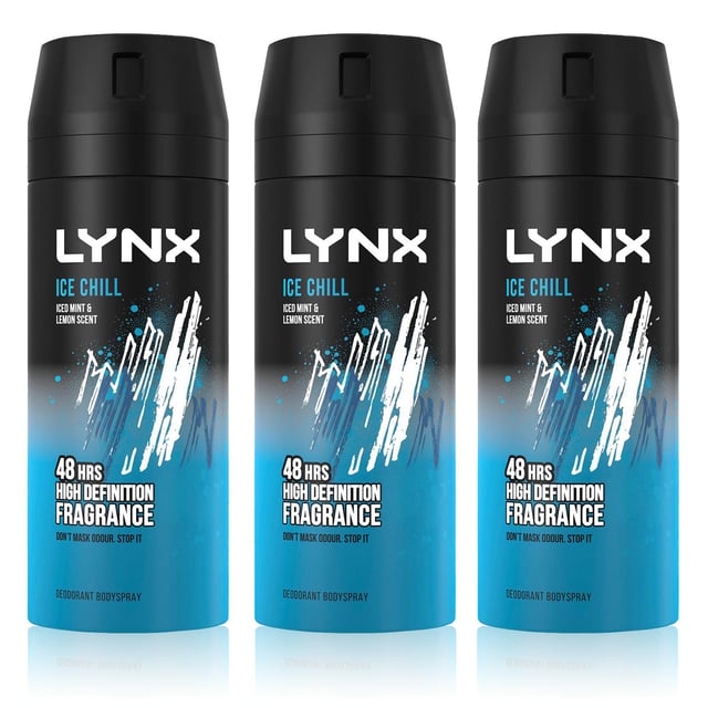 Lynx XL Ice Chill 48H Fresh Iced Mint Lemon Scent Body Spray  Deodorant,3x200ml