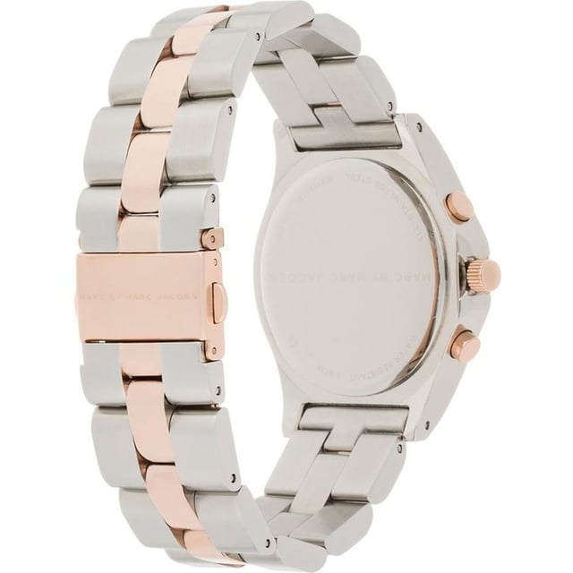 Specification Details Brand Marc by Marc Jacobs Model MBM3178 Barcode Number 8431242397276 Gender Ladies Case Size 41 mm Case Material Two-tone (Silver and Rose Gold-tone) Stainless Steel Dial Colour Silver Band Material Stainless Steel Band Colour Two-tone (Silver-tone and Rose Gold-tone) Movement Quartz (Battery) Chronograph N/A Water Resistance N/A