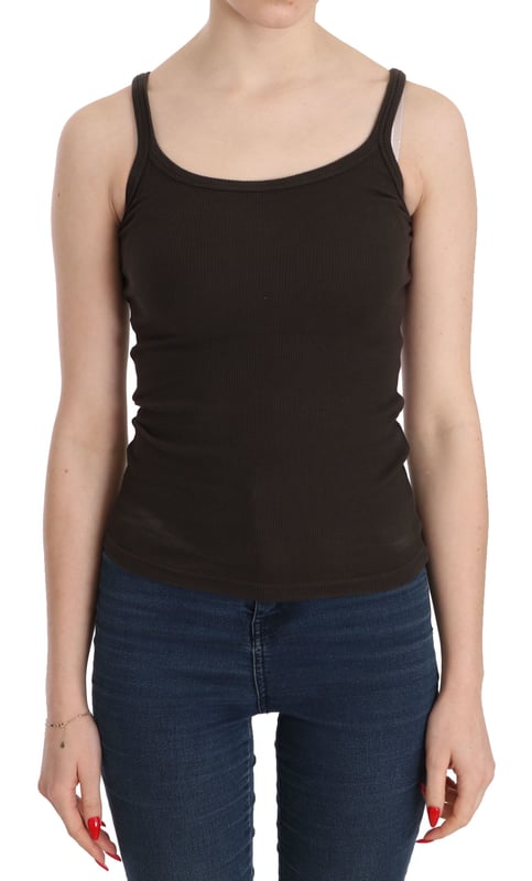 Brand: PINK MEMORIES
  Color: Dark Brown
  Model: Round Neck Sleeveless Spaghetti Strap Top Blouse
  Material: 100% Cotton
  Logo details
  Perfect for women
Material: 100% Cotton