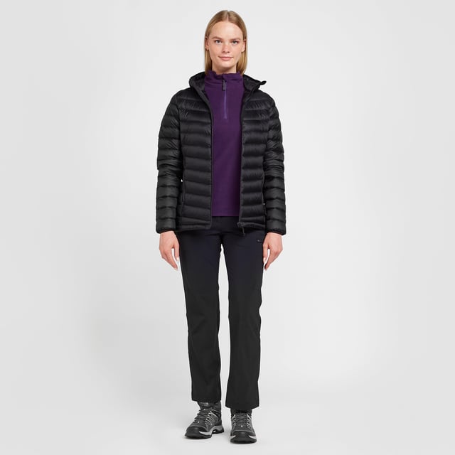 The Peter Storm Loch Down Jacket is an insulated layer that uses duck down and has a Durable Water Repellent nylon Ripstop shell. Conveniently packable, packing down to pocket size this is a winter layer you'll want to take everywhere.Created using 100% nylon Ripstop outer fabric, the women's Lock Down Jacket uses a PFC-free DWR coating to keep you dry during wet conditions. Its insulation is a high-quality 90/10 duck down with 650 fill power. Combined with a stitch-through baffle construction, this jacket is crafted with trapping warm air in mind. To further ensure you stay at a suitable temperature it features an elastane-bound hood, adjustable hem, elastane-bound cuffs and two zipped hand warmer pockets. Finally, the Loch Down packs down to pocket size meaning it takes up minimal room in your pack and can even be carried in your pocket. - Lightweight down jacket - Ripstop outer fabric with PFC-free DWR - 159.5g (size large) of 90/10 650 fill power down - Stitch through baffle construction - Slim fit - Elastane bound hood - Reverse coil centre front zip with internal zip guard - 2 x zipped hand warmer pockets - Elastane bound cuffs - Adjustable hem - Packs into hand pocket - Fabric: 100% Polyamide