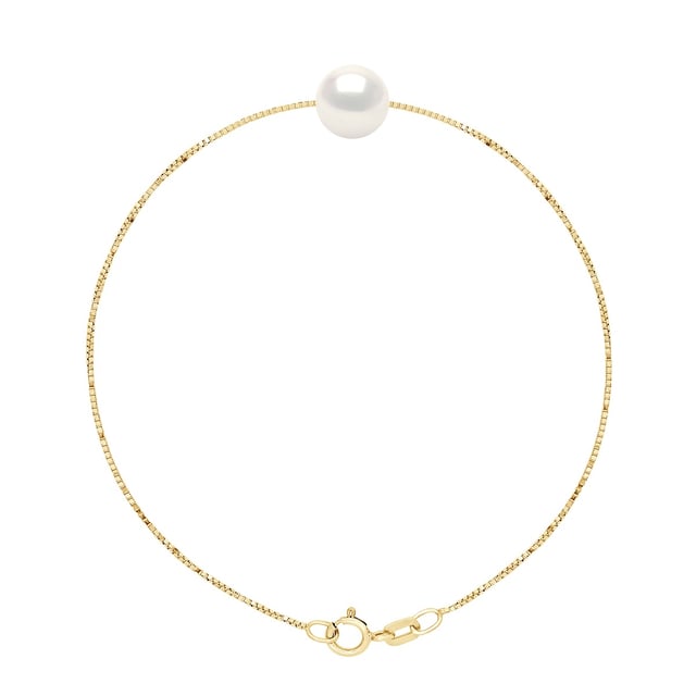 Bracelet Real Cultured Freshwater Pearl Round 8-9 mm - COLOR NATURAL PEARL WHITE - PASSING THROUGH - Chain "Venetian" in Yellow Gold 375 - Length 18 cm - Delivered with Certificate of Authenticity and International Guarantee - MADE IN FRANCE -