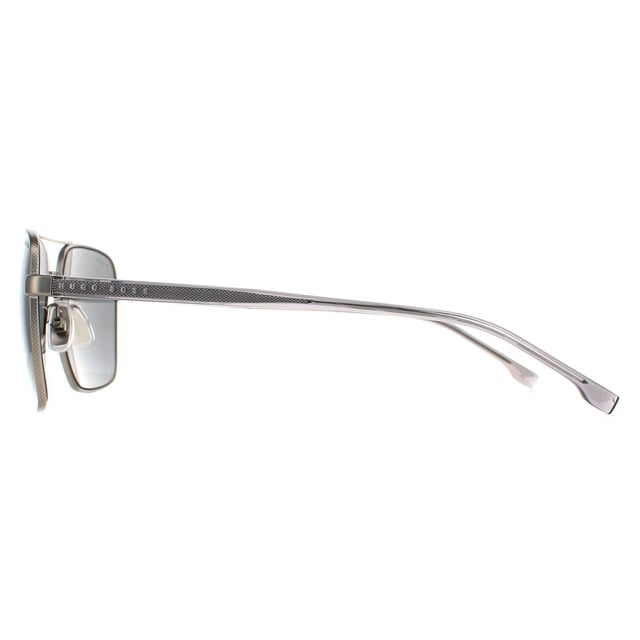 Hugo Boss Aviator Mens Matte Ruthenium  Grey Polarized  BOSS 1045/S  Sunglasses are a stylish squared off aviator style with classic double bridge look. The metal core of the temples shows through the acetate to show the strong durability of these cool Hugo Boss shades..