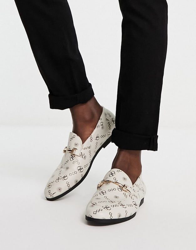 ASOS DESIGN loafers with monogram print-Neutral