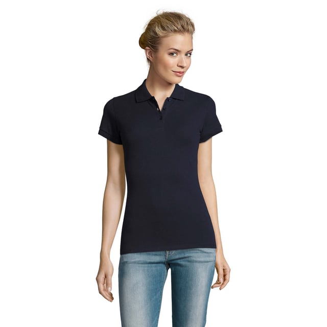 Fitted cut with side seams. Taped neck. Rib knit collar. Three button placket with pearlised self colour buttons. Cuffed sleeves. Twin needle hem. Fabric weight: 180 gsm. Materials: 100% ringspun combed cotton. Other colour materials: Grey Marl: 85% cotton, 15% viscose. Ash: 98% cotton, 2% viscose. Charcoal Marl: 60% cotton, 40% polyester. Heather oxblood and heather denim: 57% cotton, 38% polyester, 5% elastane. Ladies size: S(8/10), M(10/12), L(12/14), XL(14/16), XXL(16/18).