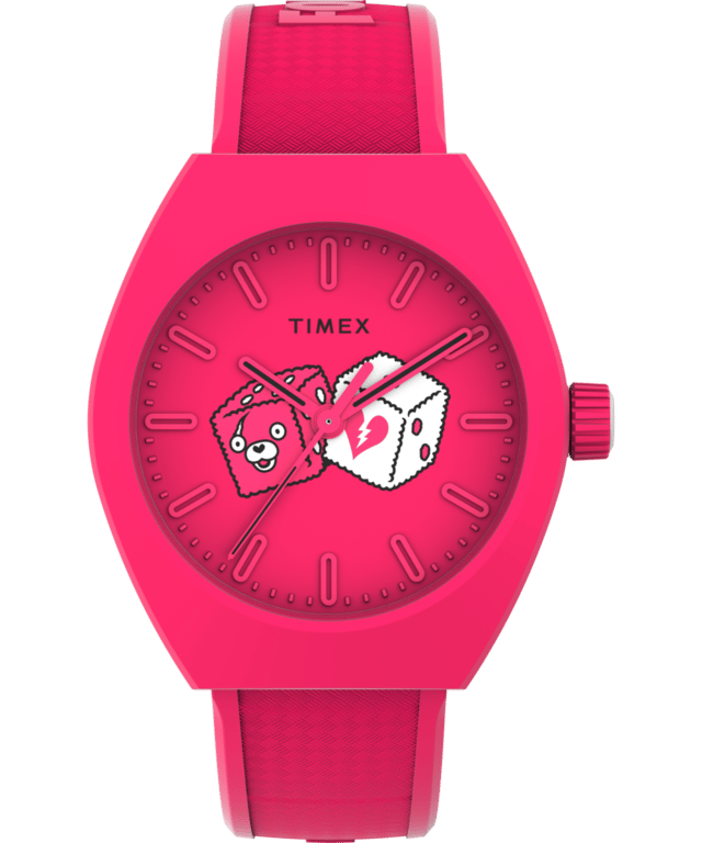 This Timex Urban Pop X Fortnite Analogue Watch for Men is the perfect timepiece to wear or to gift. It's Pink 40 mm Round case combined with the comfortable Pink Plastic watch band will ensure you enjoy this stunning timepiece without any compromise. Operated by a high quality Quartz movement and water resistant to 5 bars, your watch will keep ticking. The Timex x Fortnite collection brings the hype with this epic update to our planet-friendly Urban Pop. Gear up for gameplay with the infamous Cuddle Team Leader. High quality 21 cm length and 19 mm width a Pink Plastic strap with a Buckle Case diameter: 40 mm,case thickness: 10 mm, case colour: Pink and dial colour: Pink
