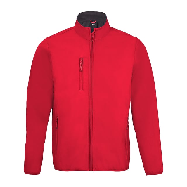 Material: Außenschicht aus 94% Polyester und 6% Elastan. Wasserdichte, winddichte und atmungsaktive Mittelschicht. Futter aus Polyester-Fleece. Durchgehender Reißverschluss mit Kinnschutz und innerer Reißverschlussabdeckung. Rechte Brusttasche mit Reißverschluss. Zwei Fronttaschen mit Reißverschluss. Elastische Bündchen an Ärmeln und Saum. Brustumfang (in): XS(35/36), S(36/38), M(38/40), L(41/42), XL(43/44), XXL(45/47), 3XL(47/49), 4XL(50/52), 5XL(53/55).