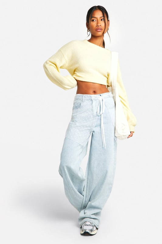 Detachable Lace Tie Skirt Overlay And Washed Wide Leg Denim Jeans Secure a wardrobe staple this season with this denim skirt from our latest collection. The perfect tool for day-to-night dressing, denim skirts for women are a wardrobe staple which never go out of style. Featuring a rigid denim fabric that can be dressed up or down, we're talking wear anywhere and everywhere kinda vibes. Let your style transcend the seasons and rock a denim skirt with a striped top and flat chunky boots. Versatile all year round, this jean skirt looks just as dreamy worn with a jumper or a crop top, winning. We love a white denim skirt with a cute top for summer fits and classic black denim skirts for easy throw-on-and-go looks.Style: Wide Leg JeansDesign: WashedFabric: Cotton