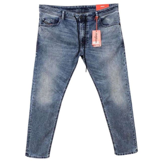 Diesel Blue Denim Pants , Gylf med dragkedja, 52% bomull, 45% lyocell, 3% elastan, Slim Fit, Tapered Leg , Varumärkespräglad Diesel Badge